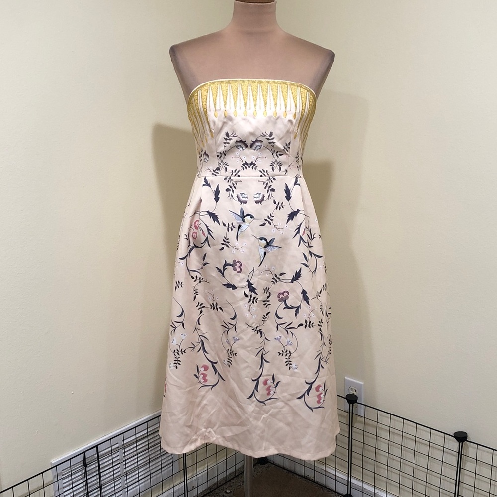 Vintage Dress Size 2 Cream Humming Bird Floral Print Embroidery - Picture 2 of 9